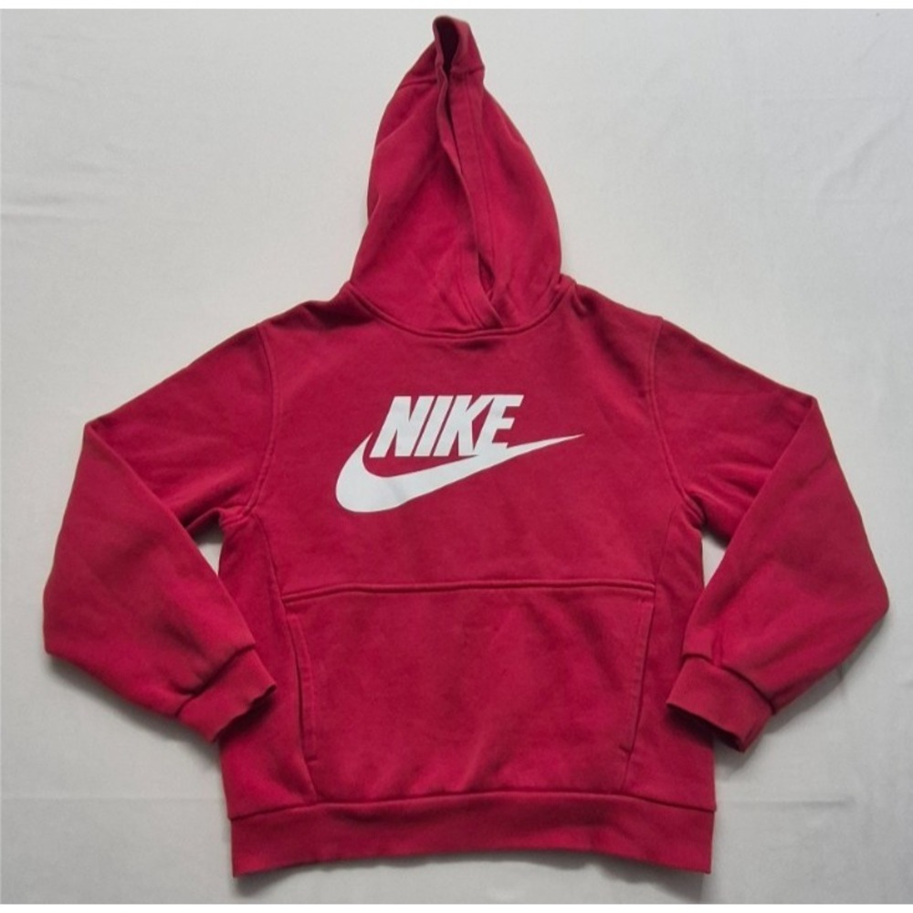 Nike boy's red pullover front pocket white logo‎ Hoodie sweatshirt sz. M